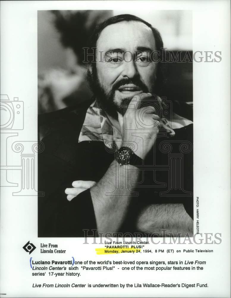 1994 Press Photo Luciano Pavarotti in Pavarotti Plus!, on PBS. - mjp43491- Historic Images