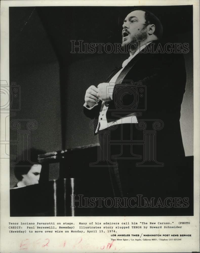 1974, Tenor Luciano Pavarotti on stage. - mjp43518 - Historic Images