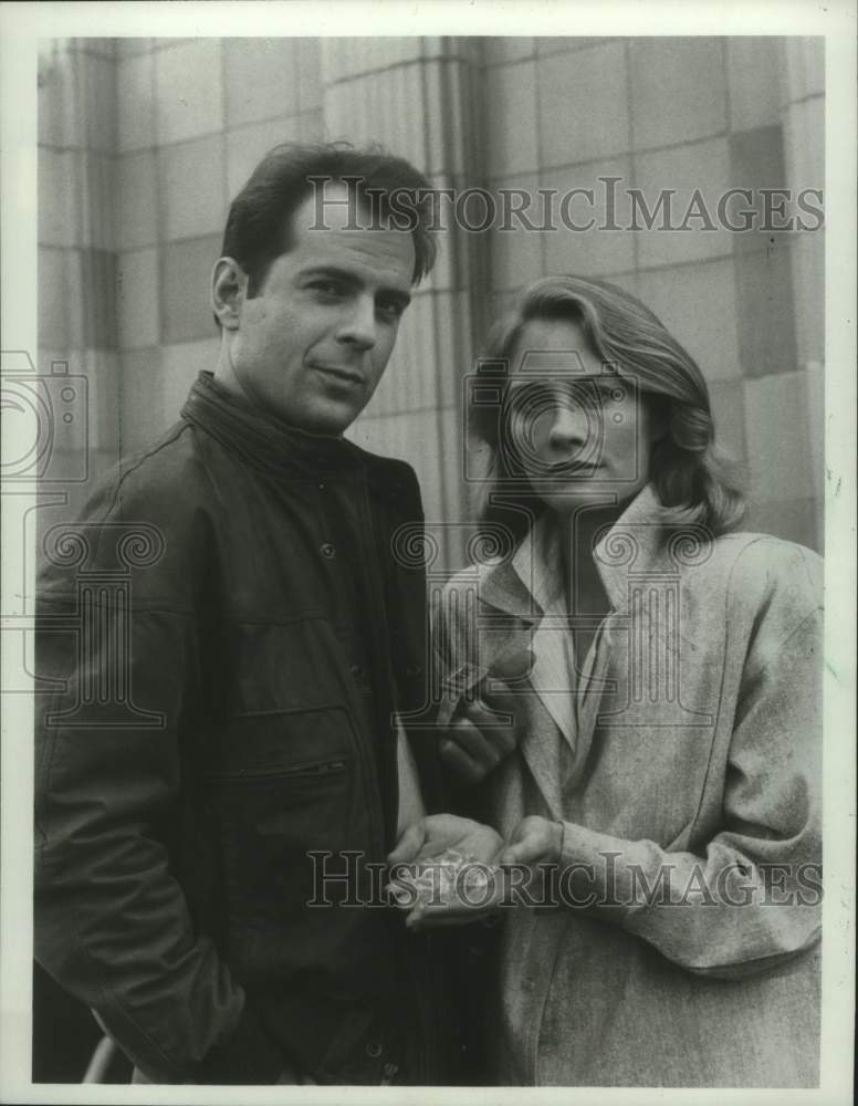 1985, Bruce Willis and Cybill Shepherd, detectives on &quot;Moonlighting&quot; - Historic Images