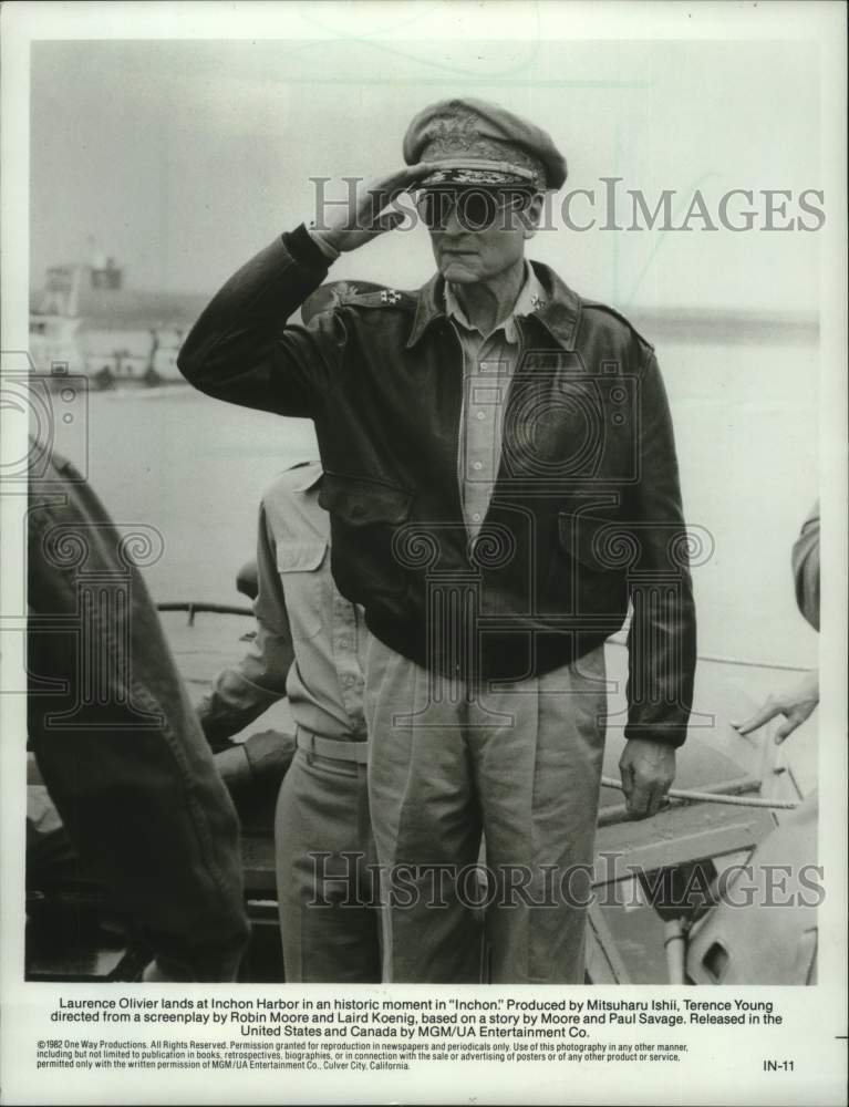 1982, Actor Laurence Olivier as General Douglas MacArthur in "Inchon" - Historic Images