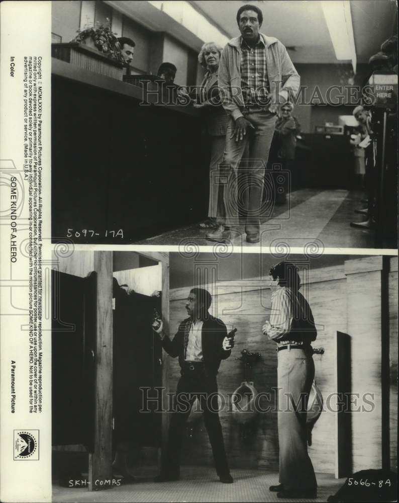 1982 Press Photo Richard Pryor in two robbery scenes from "Some Kind of Hero.' - Historic Images