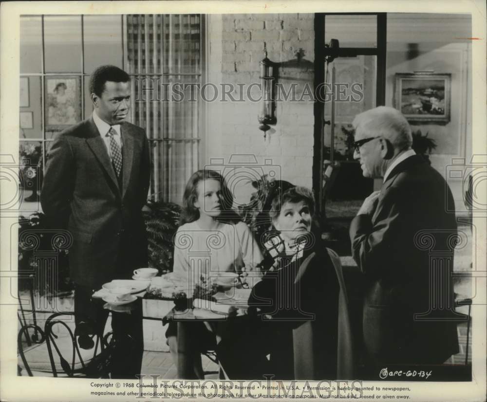 1968, Sidney Poitier and actors in Guess Who's Coming to Dinner - Historic Images