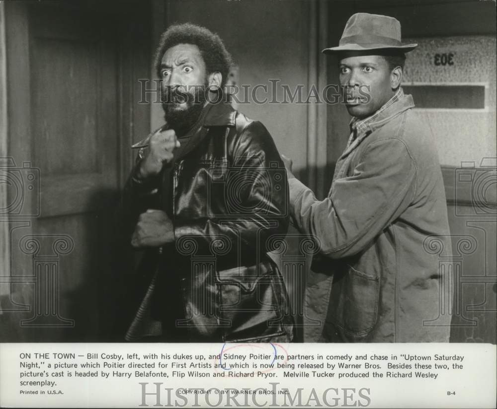 1975 Press Photo Bill Cosby and Sidney Poitier in Uptown Saturday Night series - Historic Images