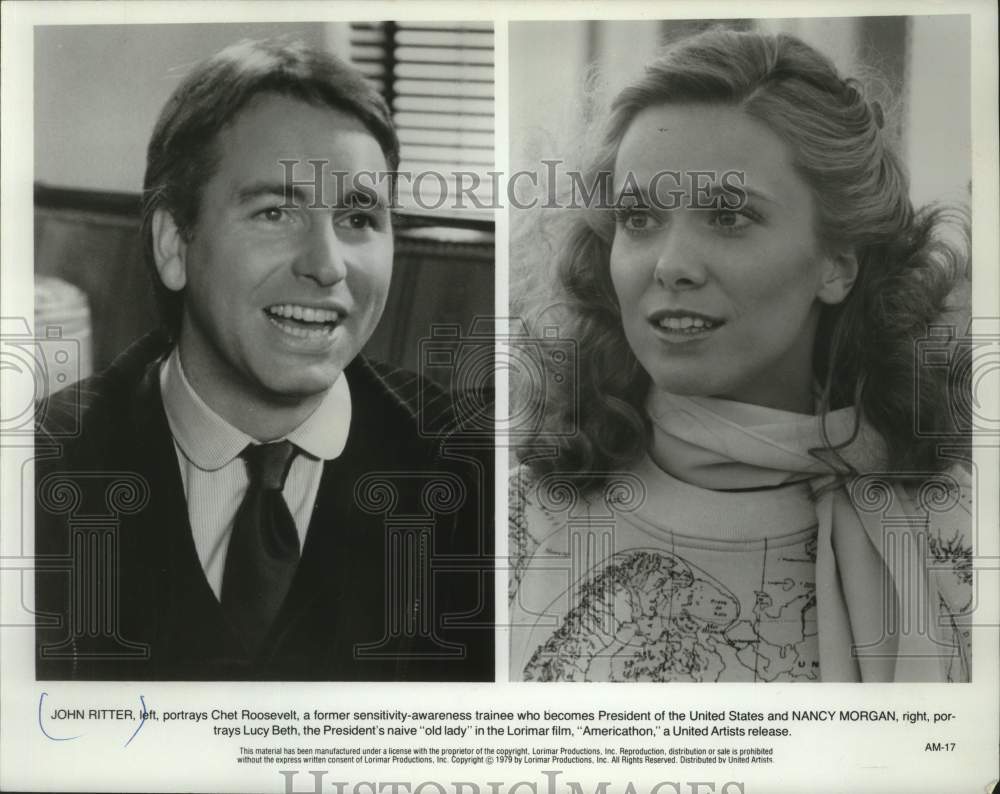 1984 Press Photo John Ritter and Nancy Morgan star in "Americathon" - mjp44434 - Historic Images