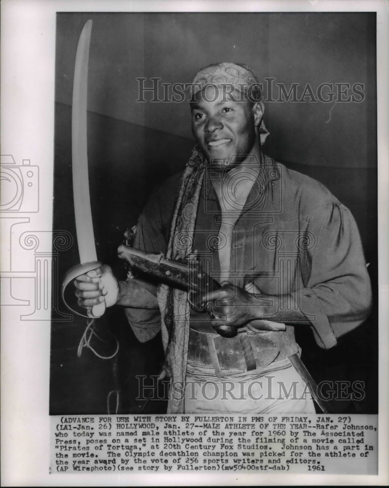 1961 Press Photo Rafer Johnson Named Male Athlete of Year, in Pirates of Tortuga - Historic Images