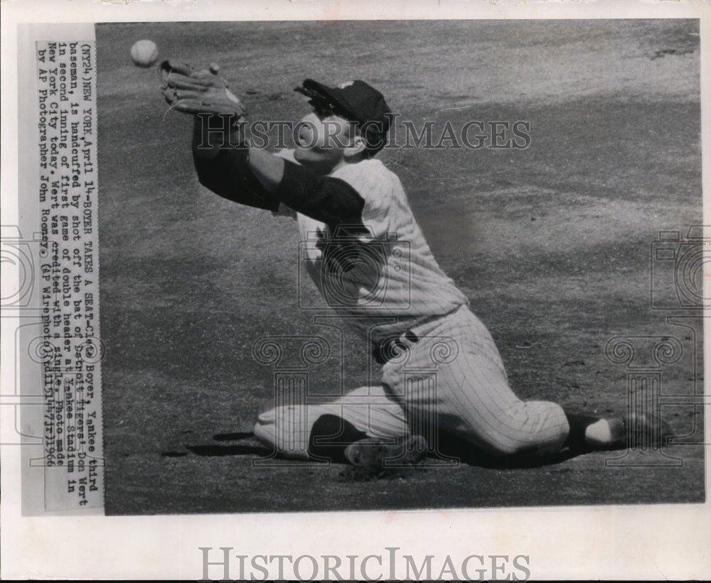 1966 Clete Boyer catches a hit from Detroit's Don Wert-Historic Images