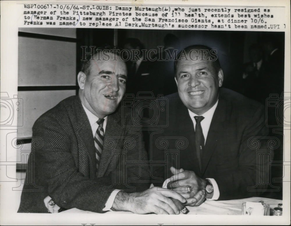 1964 Press Photo Danny Murtaugh,who just recently resigned as manager of Pirates - Historic Images