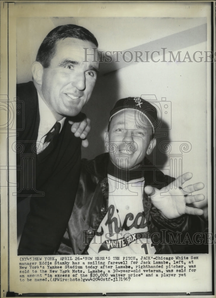 1967 Press Photo Eddy Stanky, White Sox manager, Jack Lamabe at Yankee Stadium - Historic Images