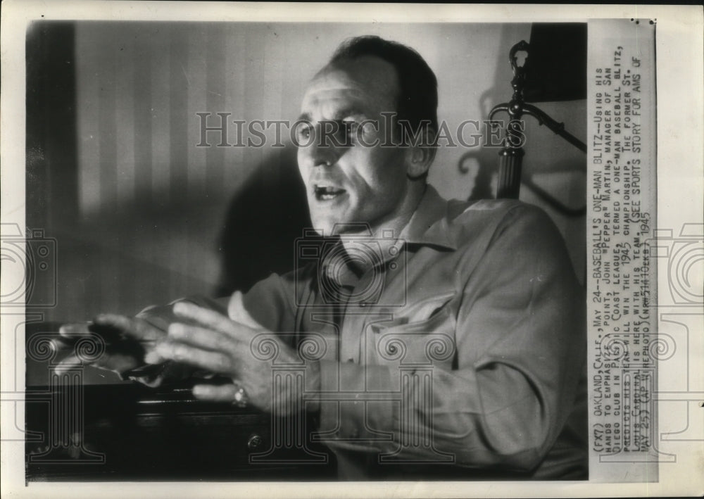 1945 Press Photo John &quot;Pepper&quot; Martin, manager of San Diego Club. - mjs03481 - Historic Images