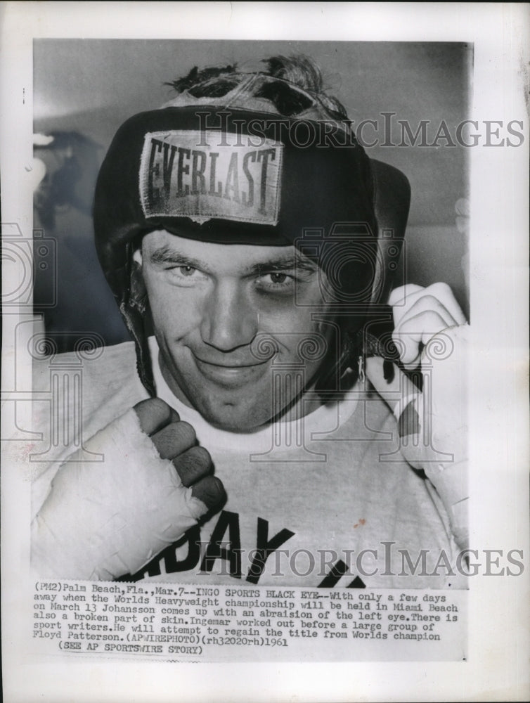 1961 Press Photo Ingemar Johansson will attempt to regain title with black eye.-Historic Images