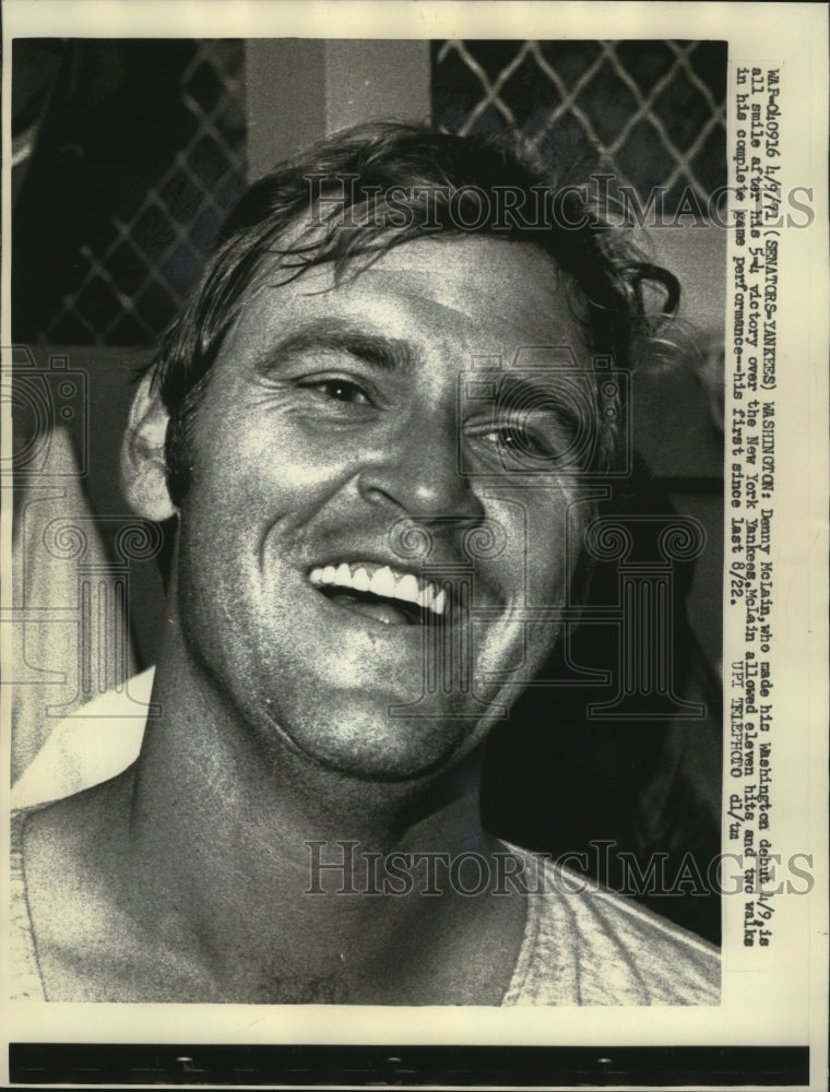 1971 Press Photo Denny McLain, who made his Washington debut 4/9, is all smiles. - Historic Images