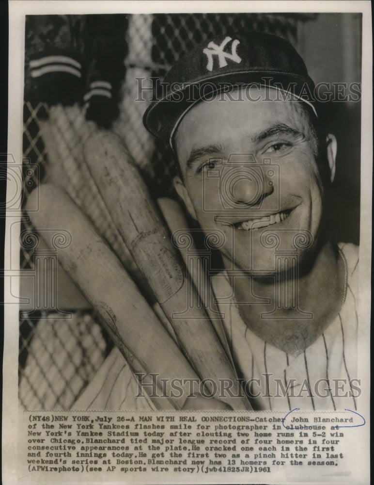 1961 Press Photo Catcher John Blanchard of New York Yankees flashes smile . - Historic Images
