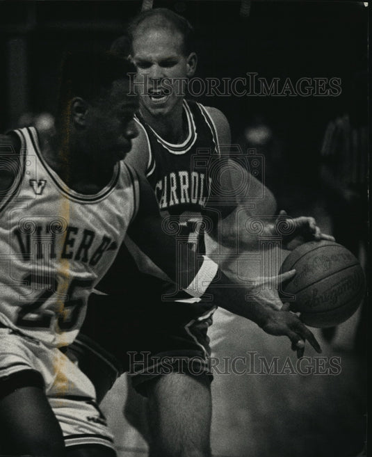 1991 Press Photo Carroll College - Pat Ziebell, Basketball Game with Viterbo-Historic Images