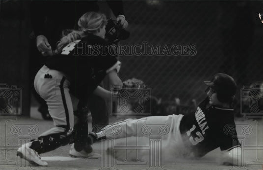 1994 Press Photo Catholic Memorial High School - Megan Houk and Pius XI Catcher - Historic Images