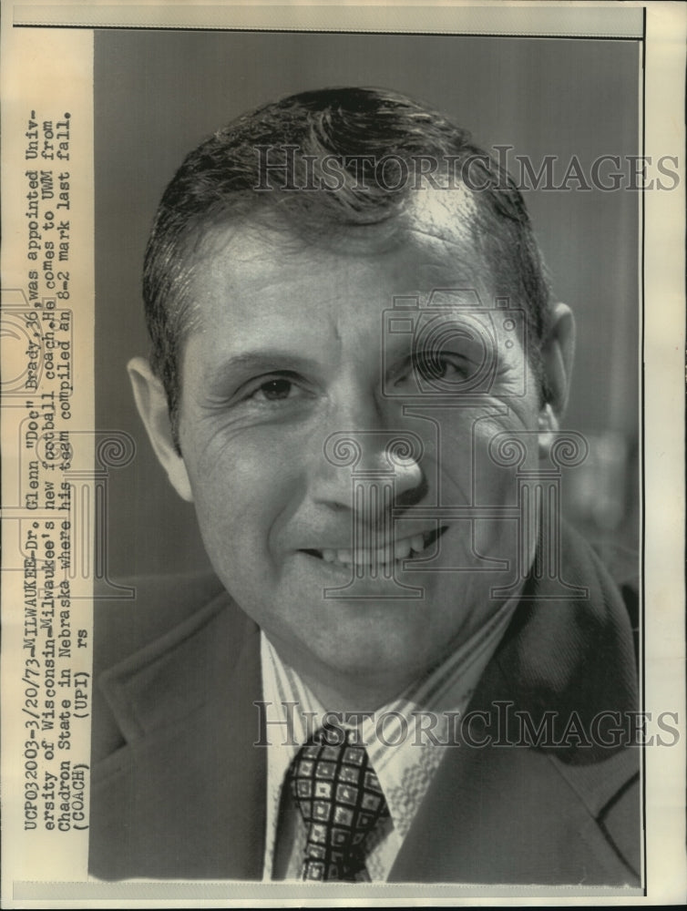1973 Press Photo University of Wisconsin, Milwaukee - Dr. Glenn Brady, Football - Historic Images