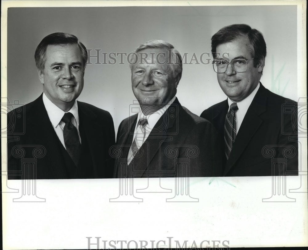 1983 Press Photo Lawrence W. Burkhardt with fellow Fred S.James & Co. executives - Historic Images