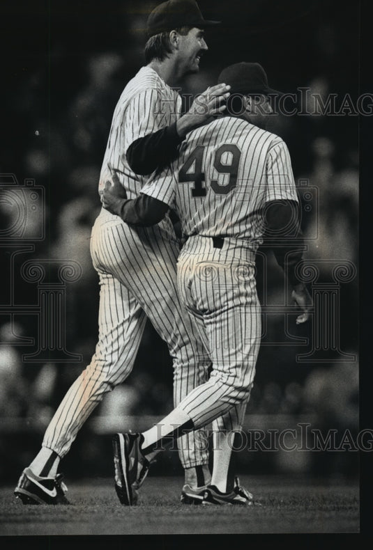 1990 Milwaukee Brewers baseball's Mark Knudson and Teddy Higuera - Historic Images