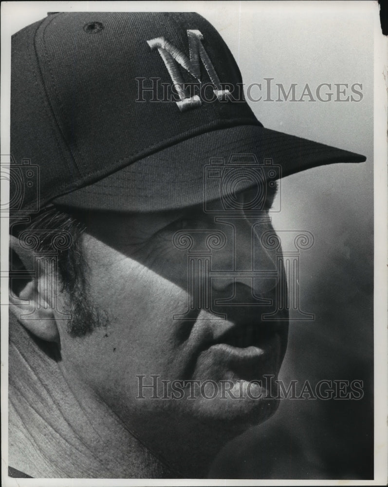 1973 Press Photo A close-up of Del Crandall with his Milwaukee Brewers cap on.- Historic Images