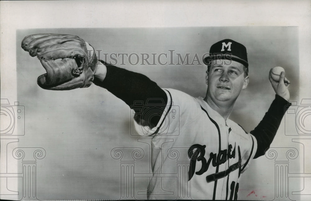 1954 Press Photo After Army Duty, Baseball Pitcher Chet Nichols Back With Braves - Historic Images