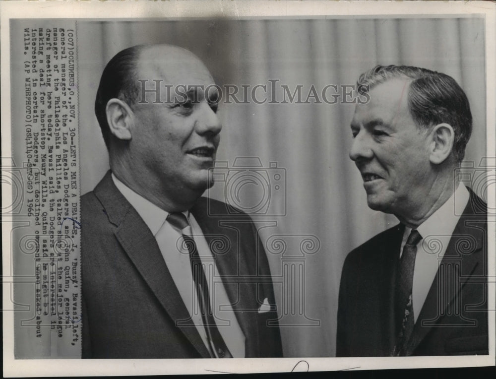 1966 Press Photo E.J. Bavasi, Dodgers Manager, and John Quinn, Phillies Manager - Historic Images