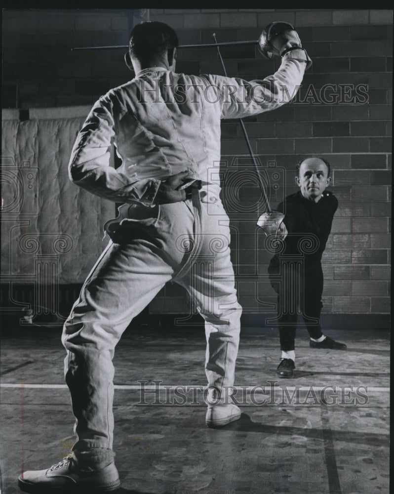 1956 Press Photo Fencers in action use sabers - mjt05899- Historic Images