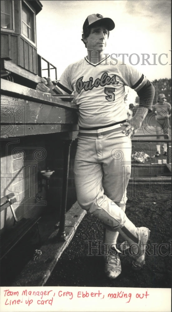 1986 Press Photo Wisconsin amateur team baseball manager, Greg Ebbert - Historic Images