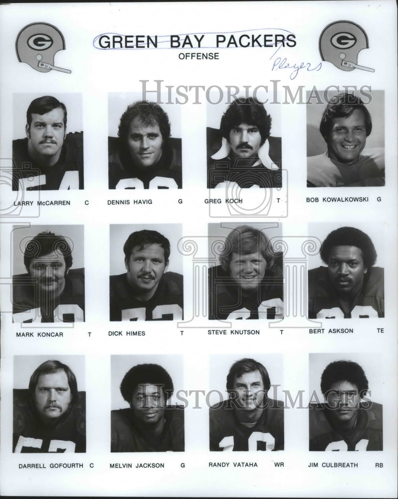 1977 Press Photo Green Bay Packers football offensive players - mjt07238- Historic Images