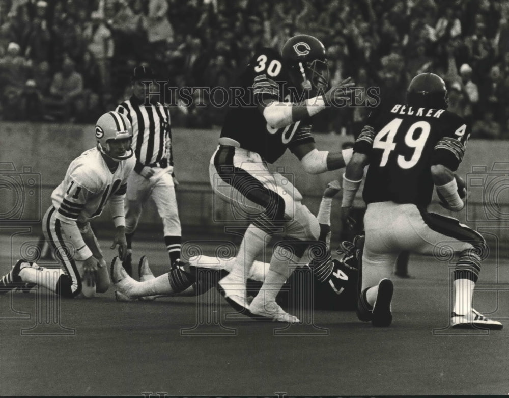 1980 Press Photo Chicago Bears' Dave Becker in end zone after recovering fumble- Historic Images