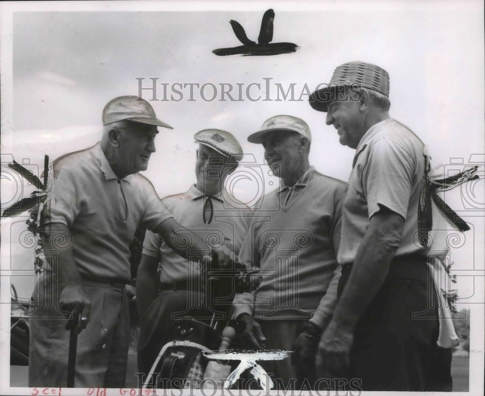 1957 Senior tour golfers wait to tee up at North Hills golf club. - Historic Images