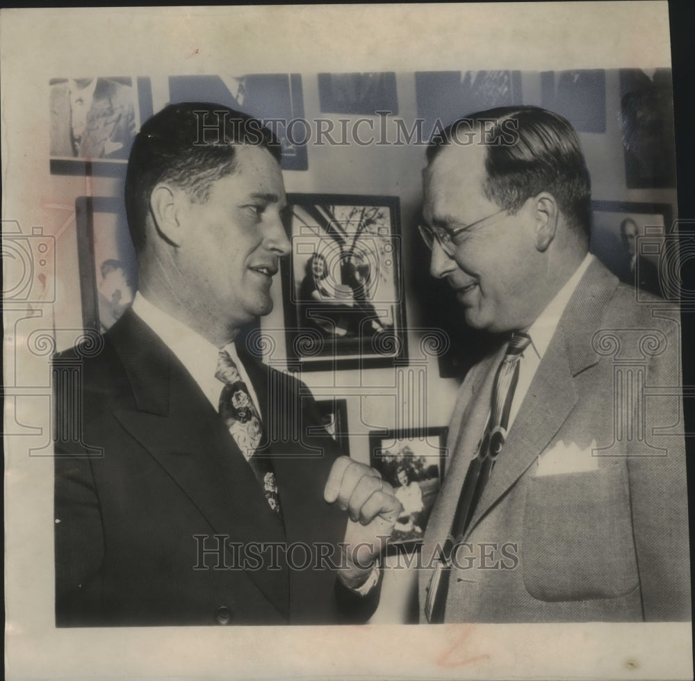 1951 Press Photo World War II flying ace Joe Foss talks with Rep. Lovre in DC- Historic Images