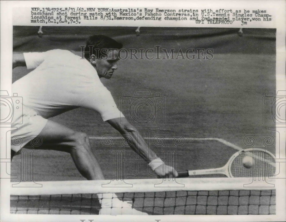 1962 Press Photo Australian tennis champ, Roy Emerson at US Singles Championship- Historic Images