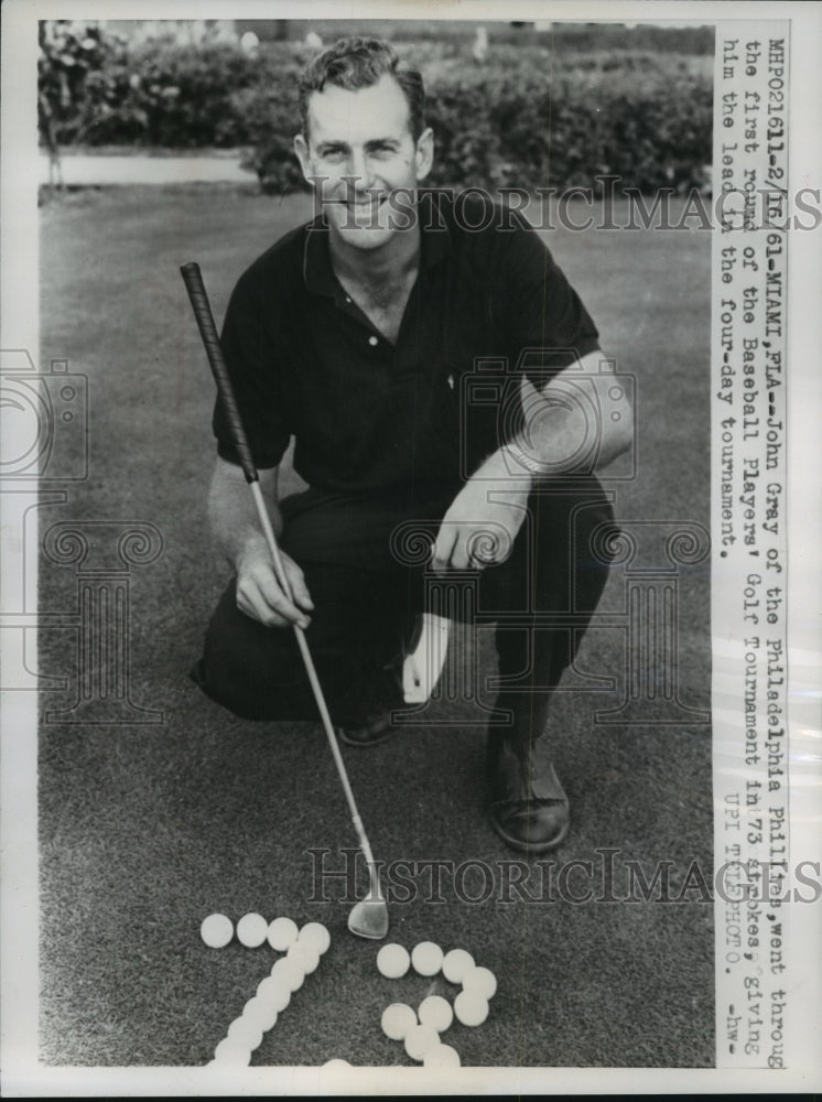 1961 Press Photo Pitcher John Gray of the Phillies at golf tournament in Miami - Historic Images