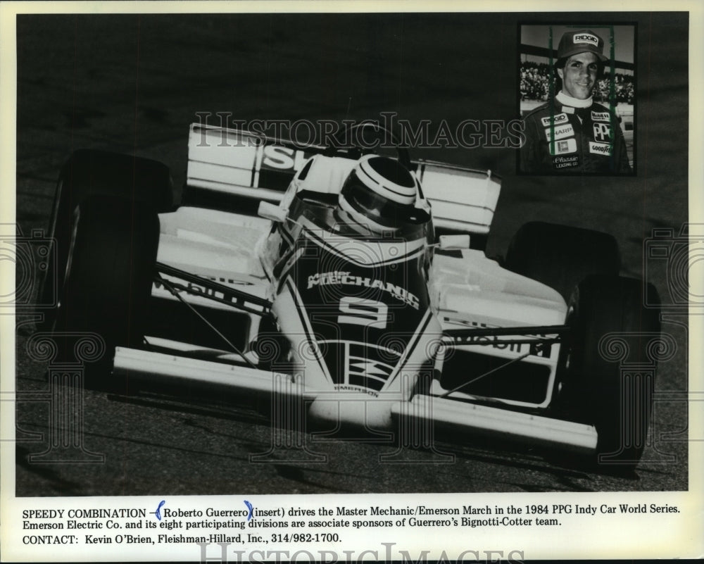 1984 Press Photo Roberto Guerrero driving in the PPG Indy Car World Series. - Historic Images