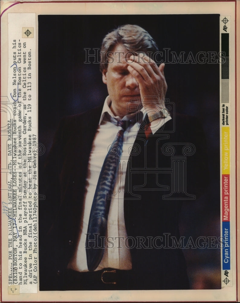 1987 Press Photo Milwaukee Bucks coach Don Nelson after losing the game - Historic Images