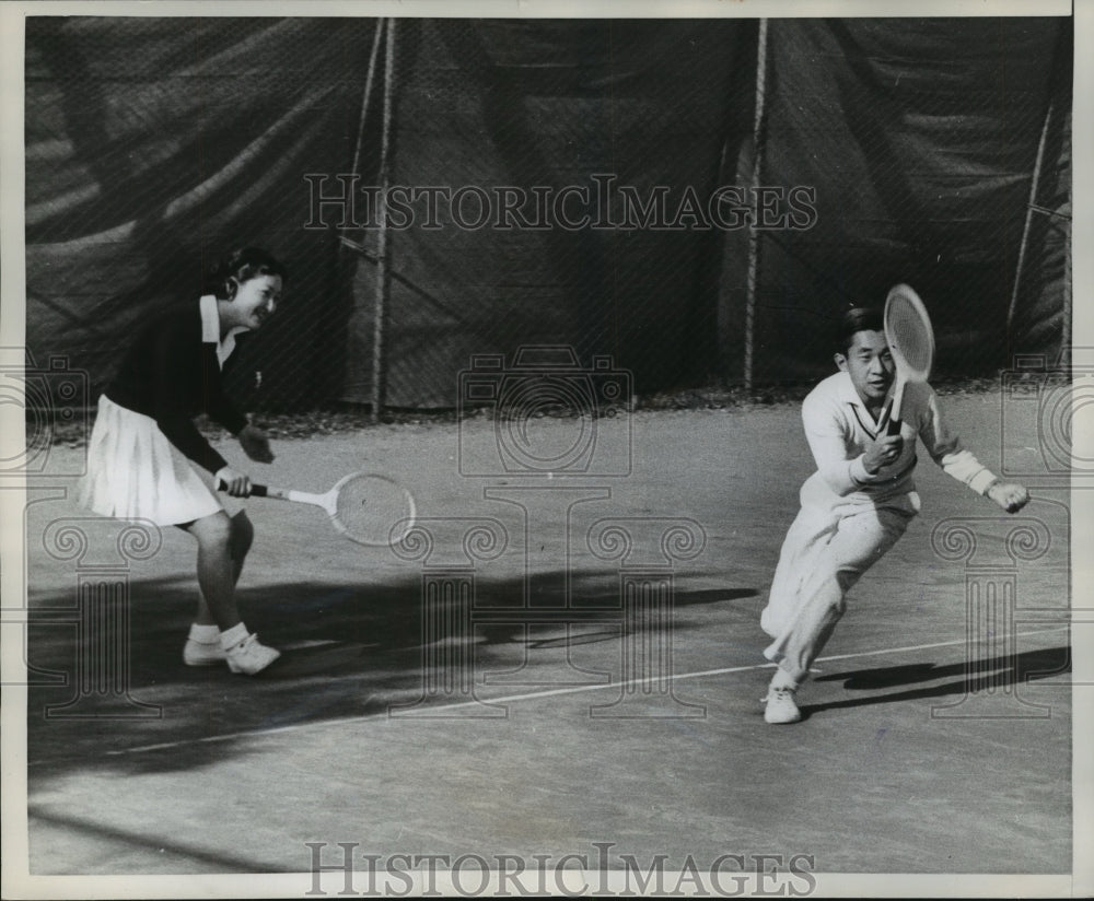 1958 Press Photo Japanese couple Michiko &amp; Akihito, Tokyo Lawn Tennis Club- Historic Images