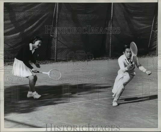 1958 Press Photo Japanese couple Michiko & Akihito, Tokyo Lawn Tennis Club- Historic Images