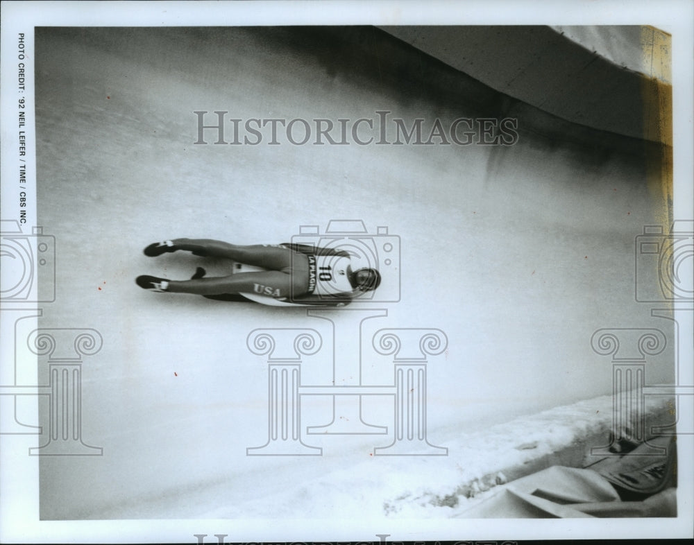 1992 Press Photo U.S. Women&#39;s Luge team member, Cammy Myler, at Winter Olympics- Historic Images