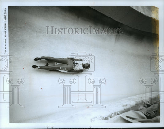 1992 Press Photo U.S. Women's Luge team member, Cammy Myler, at Winter Olympics- Historic Images