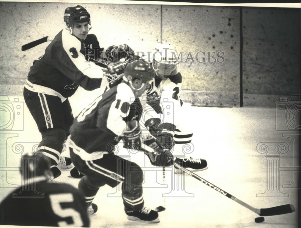 1988 Press Photo Milwaukee Admirals Tim Molle fights for puck against Fort Wayne - Historic Images