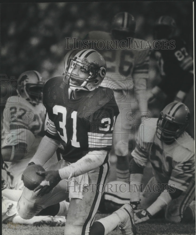 1982 Press Photo Green Bay Packers' Gerry Ellis scores touchdown against Lions - Historic Images