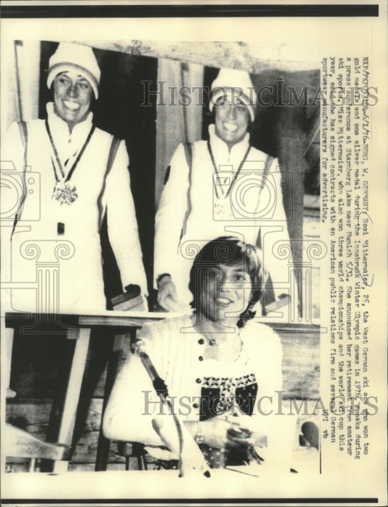 1976 Press Photo West German ski champion Rosi Mittermaier announced retirement. - Historic Images