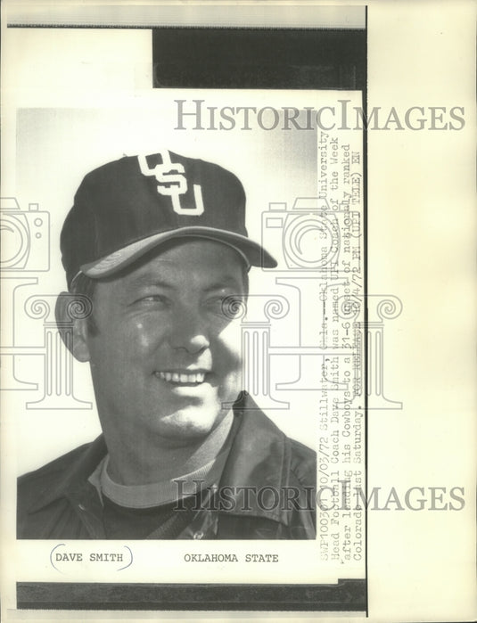 1972 Head football coach for Oklahoma State University, Dave Smith - Historic Images