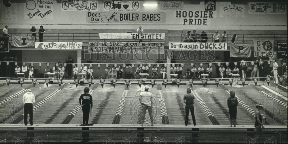 1983 Press Photo Big Ten women's swimming meet at Schroeder Aquatic Center, WI - Historic Images