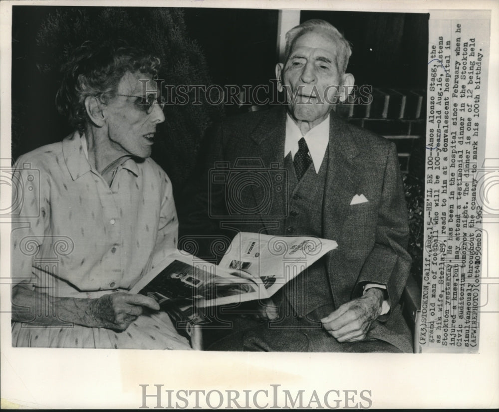 1962 Press Photo Grand Old Man of Football, Amos Alonzo Stagg &amp; wife, Stella - Historic Images