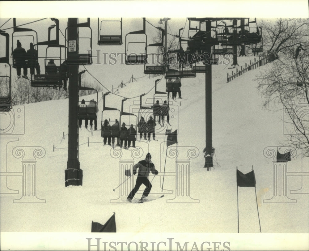 1983 The scene at winter fest on the slopes in LaCrosse, Wisconsin. - Historic Images