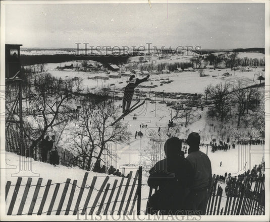 1962 Ski jumper flies down hill, Little Switzerland Club Tournament - Historic Images