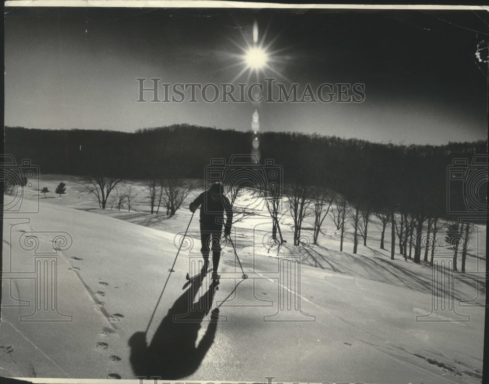 1979 Cross country skier James Riordan skis near Spring Green - Historic Images