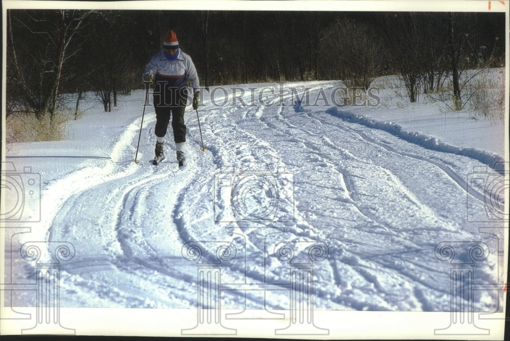 1994 Press Photo Brookfield's Harvey Lange on the ski trails at Nashotah Park- Historic Images