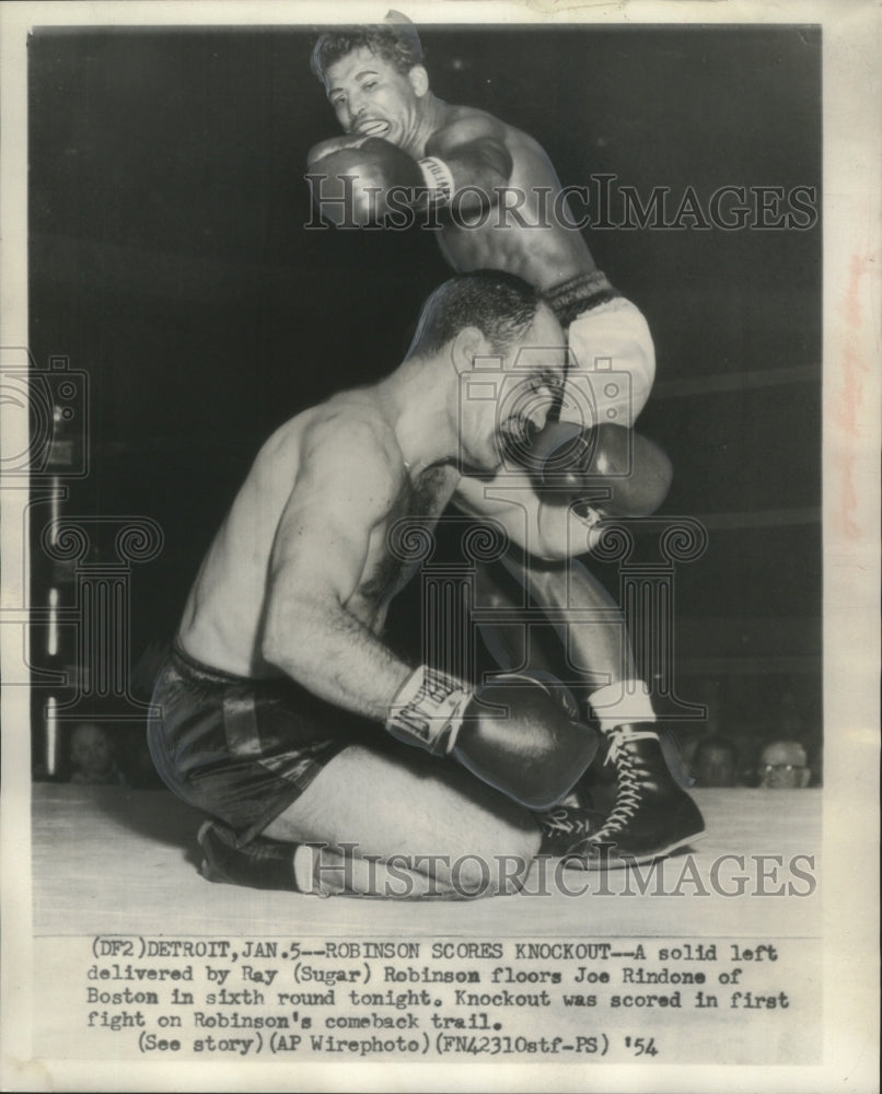 1954 Press Photo Ray Robinson knocks out Joe Rindone in the first comeback win. - Historic Images