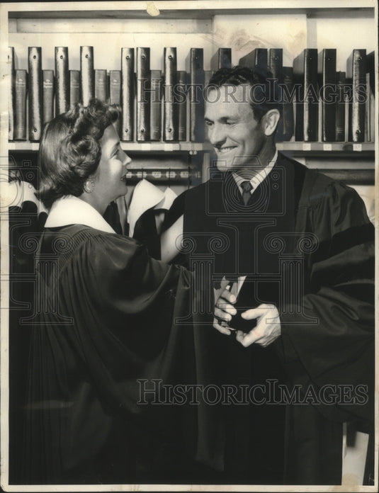 1960 Reverend Bob Richards Gets Touch-Up from His Wife, Mary - Historic Images